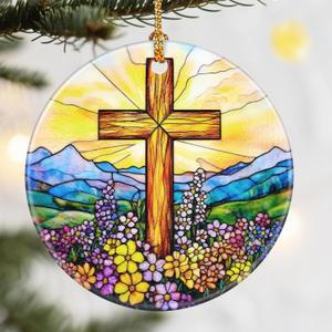 Cross Christmas Ornaments, Dodosky 2.8in Ceramic Xmas Decor, Christmas Tree Ornaments, Xmas Decorations for Tree, Holiday Ornament, Cross Home Decor, Gift Ideas, Religious Gifts, Christian Gifts