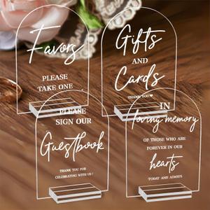 4pcs Clear Acrylic Wedding Signs for Ceremony and Reception, 5x7 Inch Modern Wedding Signage, Guest Book Sign, Cards and Gifts Sign, Favors Please Take One Sign, In Loving Memory Sign, Wedding Reception Decor (Set of 4)