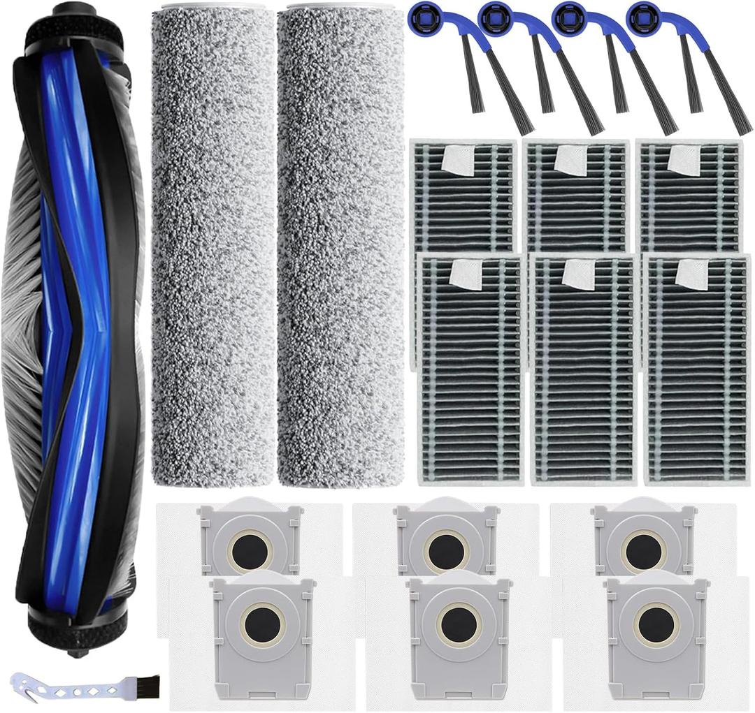 20 Pcs Replacement Parts for Ecovacs Deebot T80 Omni/for Yeedi M14 Plus Robot Vacuum-Accessory Set with 1 Main Brush, 2 Mop Brush Rollers, 6 HEPA Filters, 6 Dust Bags, 4 Side Brushes, 1 Tool