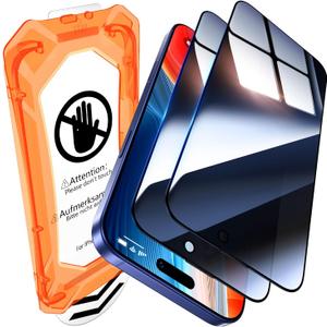 UniqueMe for iPhone 16/iPhone 15 Screen Protector Easy Installation-2 PacksMilitary Grade Shatterproof, 9H+ Hardness, Screen Protector 15/16, Tempered Glass, Full Coverage Protection