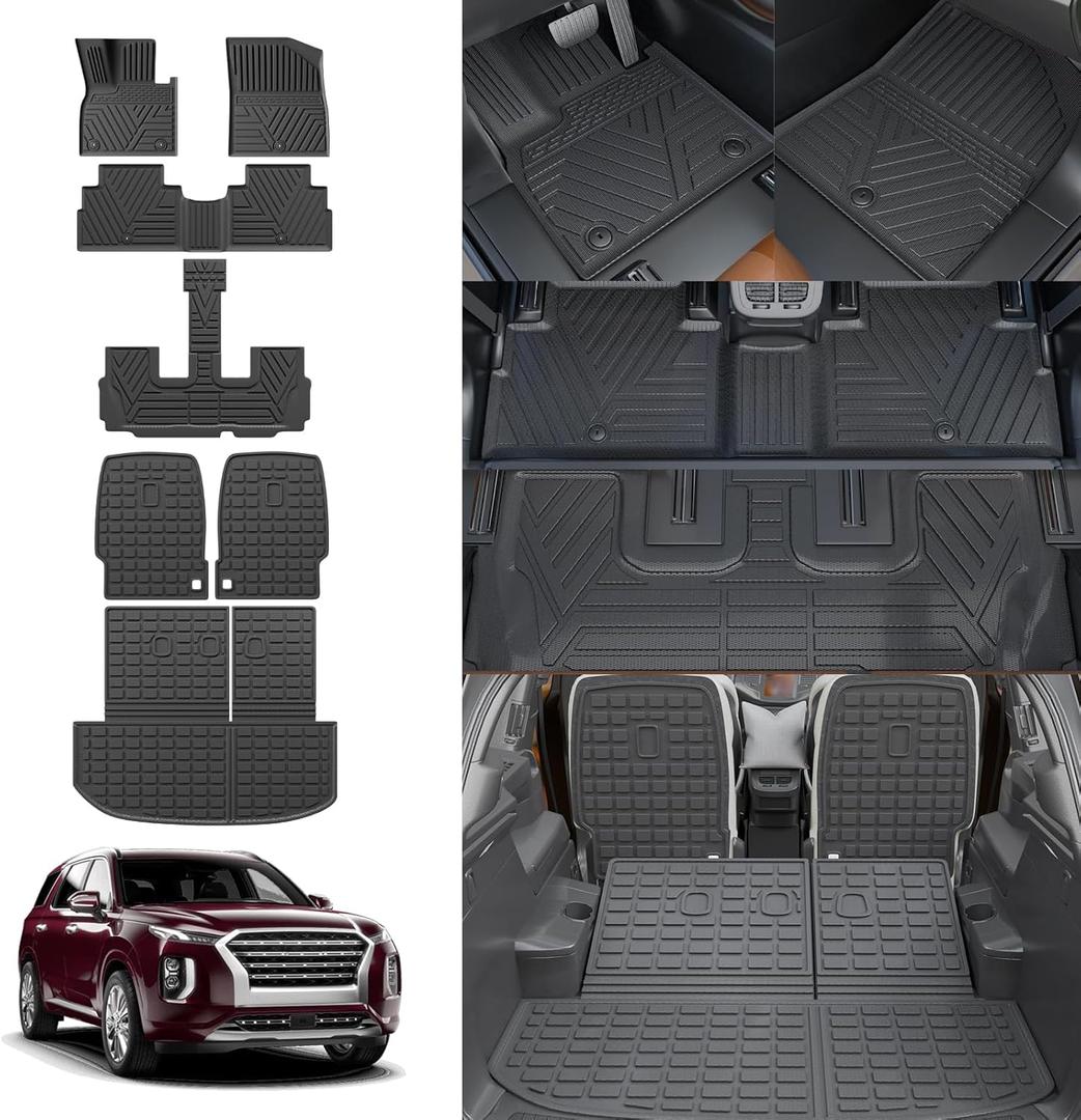 Floor Mats Compatible with 2020-2025 Hyundai Palisade 7 Seats Cargo Liner Back Seat Cover Protector 2024 Palisade Accessories (2nd Row Backrest Mats+Trunk Mat with Backrest Mat+Floor Mats)