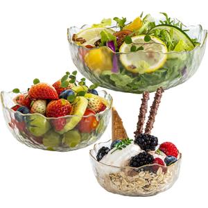 Glass Salad Bowl salads Set of 3 Vintage Phnom Penh Mixing Bowls,for Fruits, salads, Ice Cream, Snacks & Parties BPA-Free Serving Bowls For Kitchen, Dining, Entertaining (3)