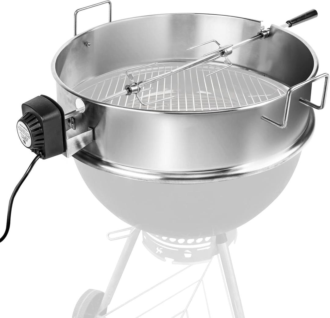 GRISUN Rotisserie Kit for Weber Kettle Grills 22 inch, Upgraded Rotisserie Ring Kit for Weber, Napoleon, Kingsford Charcoal Grills 22 inch, Heavy Duty Stainless Steel, Well-Balanced Construction