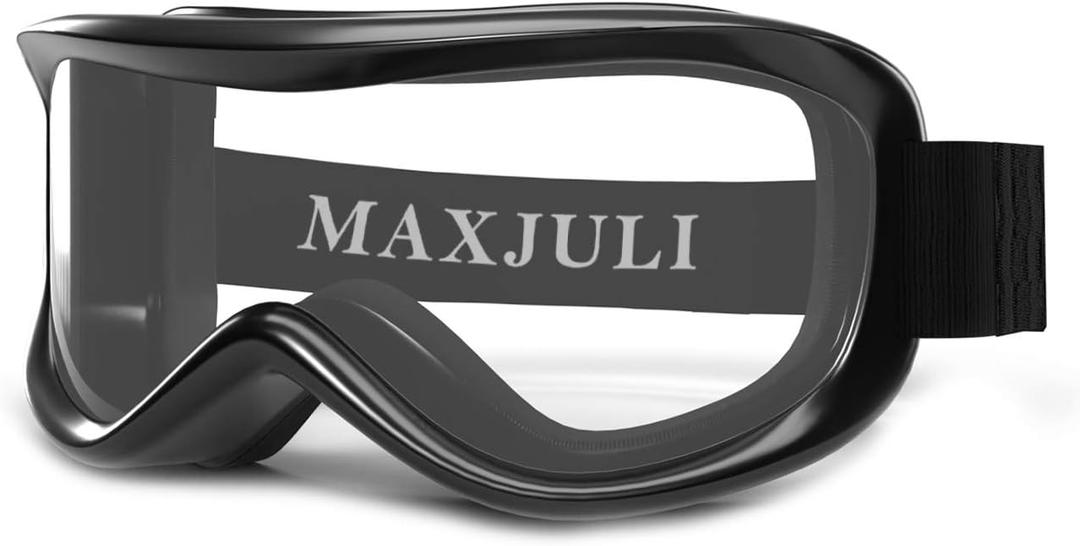 MAXJULI Kids Ski Goggles - Helmet Compatible Snow Goggles for Baby &Toddler with 100% UV Protection Age 0-4 4301 (Black Frame Clear Lens (Vlt 92.7%))