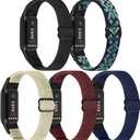 Elastic Nylon Bands Only Compatible with Fitbit Luxe Bands for Women Men, Breathable Adjustable Sport Loop Wristband Replacement Woven Soft Stretchy Straps for Fitbit Luxe - 5Pack (Black+Burgundy+Indigo+Bohemia Blue+Beige)