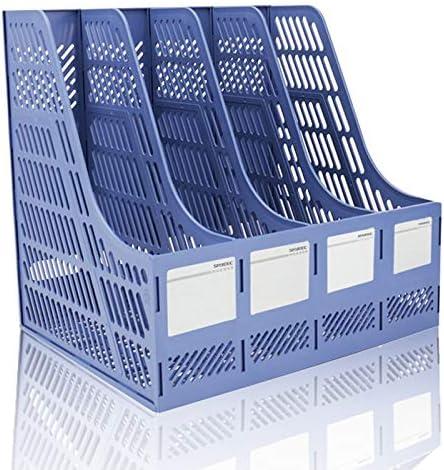 Lemical File Holder Desktop Filing File Box 4 Compartments Vertical File Organizer Magazine Rack Book Holder Frames Binder Holder for Home Office School (Blue)