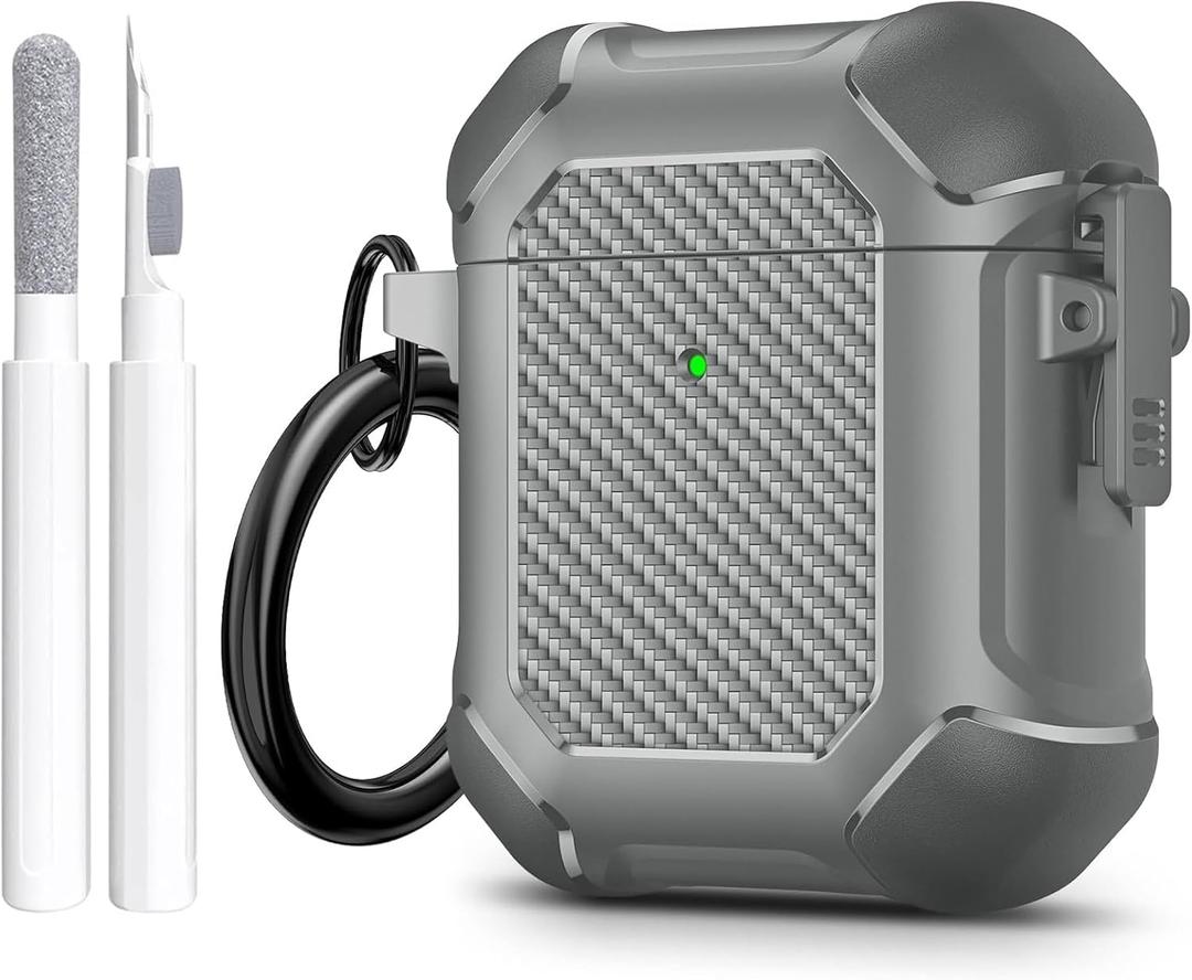 Maxjoy for Airpods Case, Carbon Fiber Secure Lock Clip Full Body Shockproof Hard Shell Protective Case Cover with Keychain for AirPod 1st and 2nd Generation Wireless Charging Case, Grey Maxjoy for Airpods Case, Carbon Fiber Secure Lock Clip Full Body Shockproof Hard Shell Protective Case Cover with Keychain for AirPod 1st and 2nd Generation Wireless Charging Case, Grey