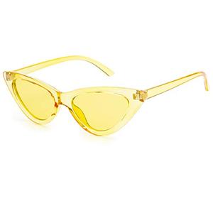 Livhò Retro Vintage Narrow Cat Eye Sunglasses for Women Clout Goggles Plastic Frame (Clear Yellow)