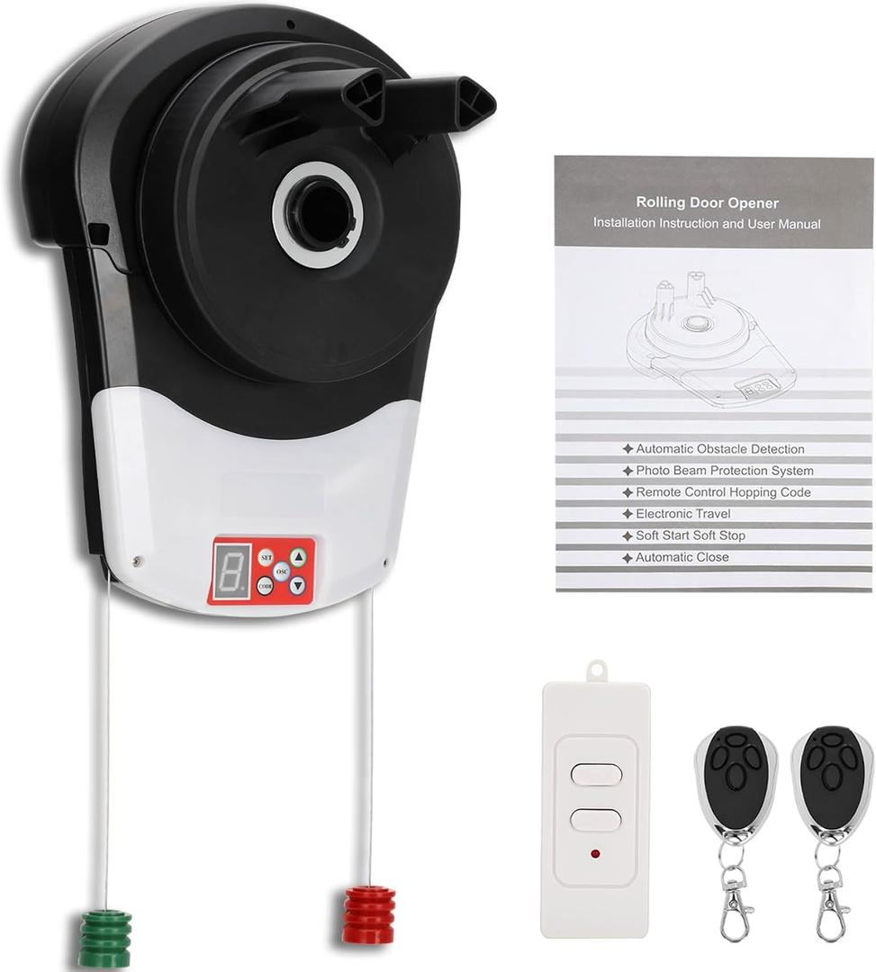 Automatic Roller Door Opener, Roll Up Garage Door Opener 800N with 3 Remotes & Secure Encryption for Garage Warehouse, Store & Barn Farm (Remote Control)