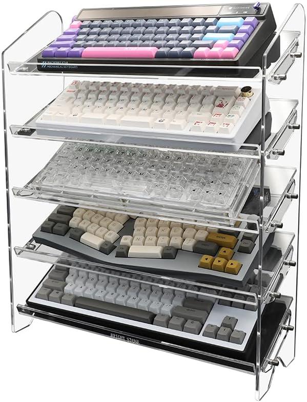 Bright Stone Acrylic Keyboard Display Stand,Mechanical Keyboard Storage Rack,Multilayer Acrylic Organizer,Desktop Shelf Holder for Customized Keyboard (5 Tiers,Short)