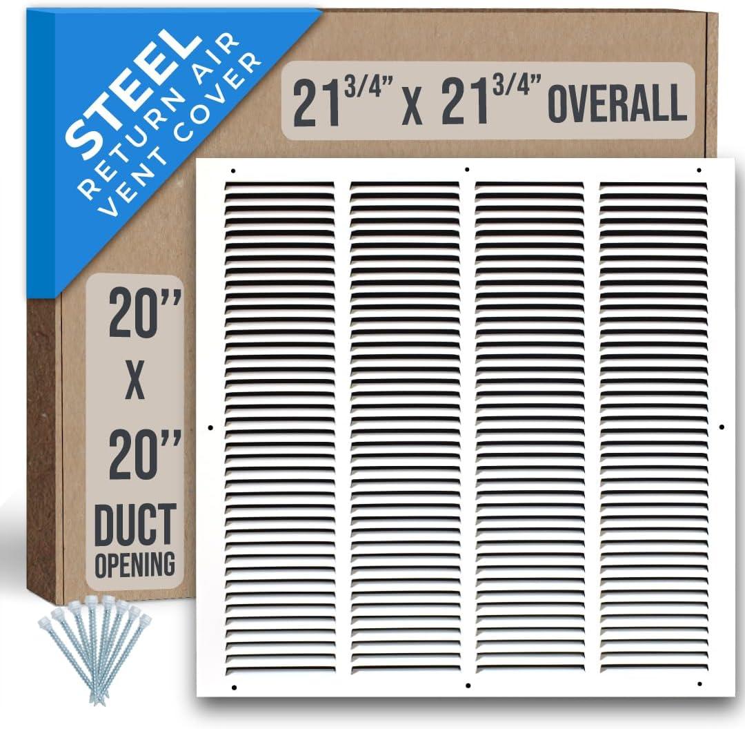 Fits 20x20 Duct Opening | Steel Return Air Grille by Handua | Vent Cover Grill for Sidewall and Ceiling | White | HVAC Cold Air Intake Grille | Outer Dimensions: 21.75"W X 21.75"