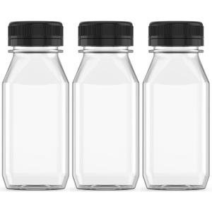3 Pcs 8 oz Plastic Juice Bottle Reusable Transparent Bulk Beverage Containers with Black Lids for Juice, Drinking Milkshake Tea, Milk, Juicing Smoothie Water and Other Beverages, Fridge Storage