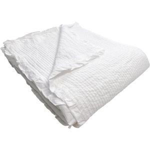 100% Cotton Frilled Bed Coverlet, Blanket Twin Size 63 x 83' - Pigment Washed Soft & Breathable Quilted Blanket for All Seasons (Off-White)