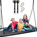 Trekassy 60" Large Rectangle Platform Tree Swing for Kids Adults, 700lb Capacity Outdoor Flying Swing, 900D Oxford Waterproof Giant Swings with 2 Hanging Straps for Backyard- Black (Patented)