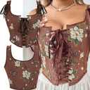 UTOWO Women Renaissance Floral Bodice Corset Tops Gothic Overbust Steampunk Bustier Leopard Bodyshaper (S)