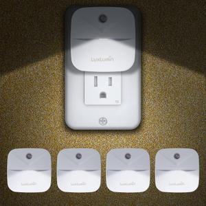 LuxLumin LED Night Lights Plug into Wall with Smart Dusk-to-Dawn Sensor, Automatically Turn on and Off,Night Light for Kids,Bedroom,Bathroom,Stairs,White, 4 Packs