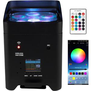 SHEHDS Rechargeable Wireless Stage Light, 6x18W Par Can Lights, RGBWA+UV 6-in-1 with Remote, APP, and DMX512 Control, 8800mAh DJ Light