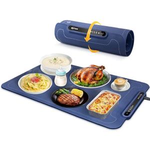 Extra-Large Warming Mat for Food - 3 Temp Levels Food Warmers, Foldable Electric Warming Tray with Child Safety Lock, Auto-Shutoff, Full Surface Heating Silicone Heating Tray for Gatherings, Parties (Blue)