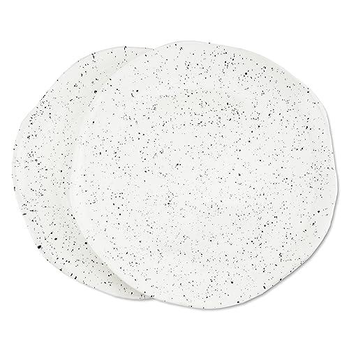Roro Handmade Glossy White Speckled 10.5 In Dinner Plates - Set of 2, Artisanal tableware for entree
