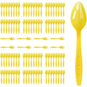 Yellow Plastic Spoons Heavy Duty, Disposable Party Supplies 104 PCS