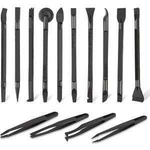 14 Pcs Plastic Crevice Cleaning Tool Car Detailing Spatula Set Black Scraper Tool Non-scratch Small Putty Knife Anti-static Tweezers for Tight Spaces