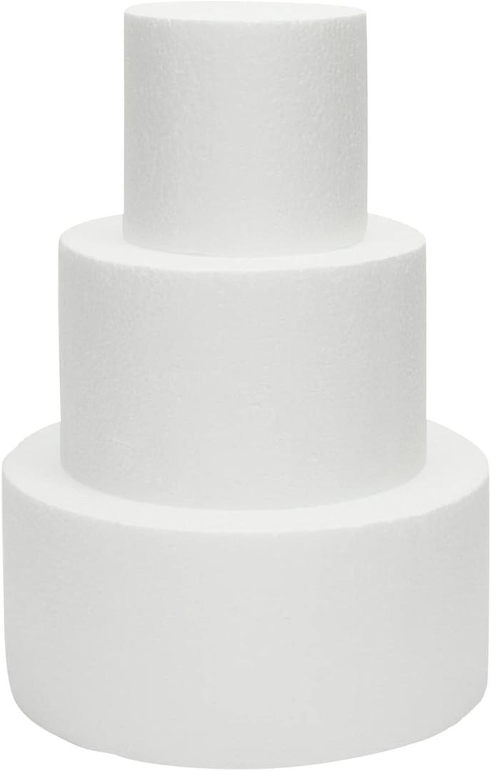 Bright Creations Fake Cake Dummy Set - 10.8 in Tall, 3-Tier Round White Foam - for Fake Birthday Cake & Artificial Wedding Displays - Foam Cylinders for Crafts