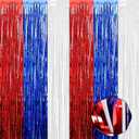 6 Pack White Blue Red Foil Fringe Curtain Backdrop, 3.28Ft x 8.2Ft Metallic Tinsel Foil Fringe Streamer Curtains for Photo Booth, Halloween, Christmas Day, Wedding, New Year Party Decoration