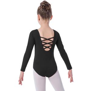 MOLLDAN Girls Long Sleeve Ballet Leotards Crisscross Straps Back Dance Tops (10-12 Years, Black)
