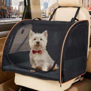 UNICITII Dog Car Seat, Enclosed Carrier for Pets Travel Safety Dog Crate Soft-Sided Covered Car Kennel Carrier for Backseat for Medium Dogs, M-24.4 X 18.9 X 19.5
