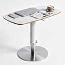 TV Trays for Eating on Couch, Adjustable Height Swivel TV Tray with Saddle Faux Leather Top, Heavy Duty Snack Table for Sofa Bed Recliner, C Shaped Side Table for Laptop Dinner Small Spaces (Light Grey)