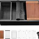 30 Inch Black Undermount Kitchen Sink Workstation-VASOYO 30x19 Undermount Kitchen Sink Black Stainless Steel Workstation Sinks 16 Guage Deep Single Bowl with Cutting Board