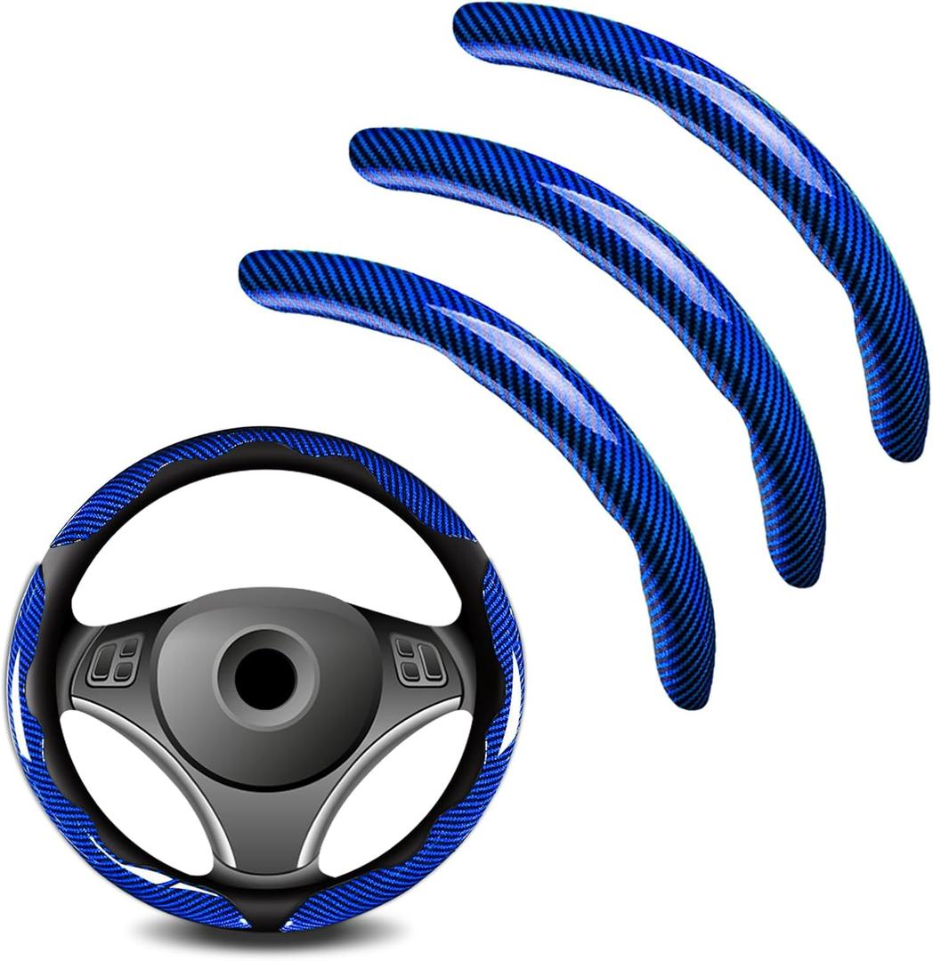 3 Pcs Universal Blue Carbon Fiber Style Segmented Car Steering Wheel Covers