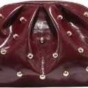 QWINEE Women's Elegant Studded Clutch Bag Magnet Ruched Bags Retro Vintage Evening Handbag (Burgundy)