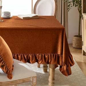 KKJIAF Gold Velvet Tablecloth 60 x 120 Inch, Retro Farmhouse Ruffle Oblong Tablecloth Washable Table Cover for Wedding Buffet Parties Baby Shower Kitchen Decoration, Gold