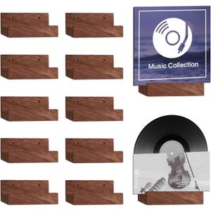 2.68 Inch 10 Pcs Vinyl Record Holder Wall Mount Floating Wooden Album Record Holder Wall Record Holder Vinyl Record Shelves Record for Displaying Daily LP CD Listening Vintage Home Decor (Brown)
