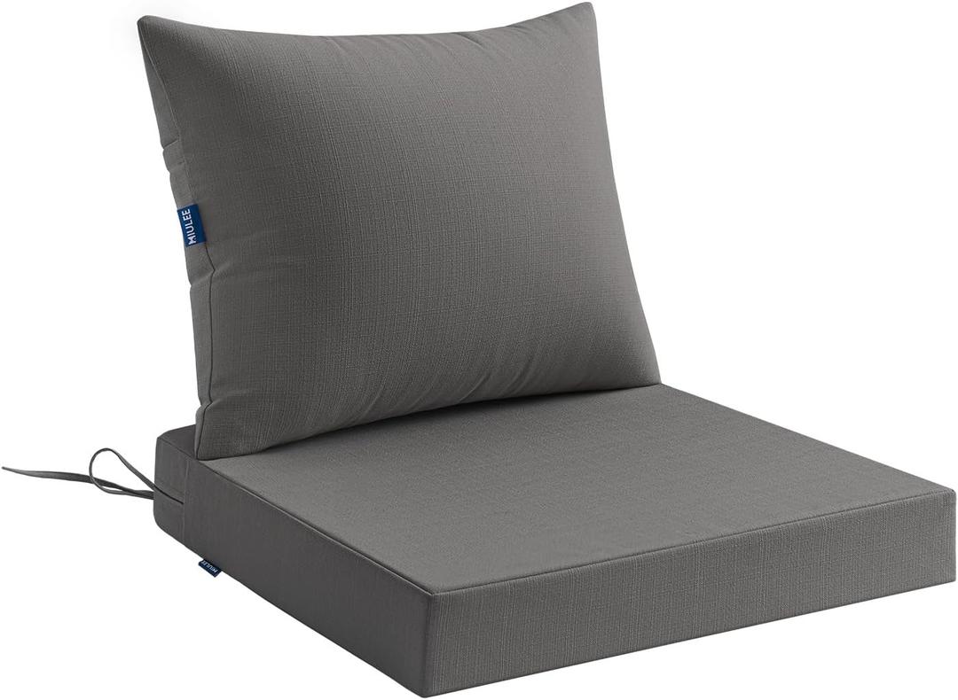 MIULEE Dark Grey Outdoor Chair Cushion 24x24 Inch for Patio Furniture Linen Textured Waterproof & 3 Year Color Fastness Seat and Back Couch Cushion with Ties No Slip Design