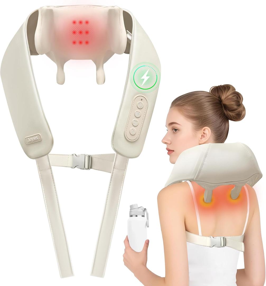 Joyset Neck Massager for Pain Relief Deep Tissue, Cordless Neck Massager and Shoulder with Heat, 6D Kneading Shiatsu Massage for Legs, Body, Chrismas, Birthday Gift (Khaki)