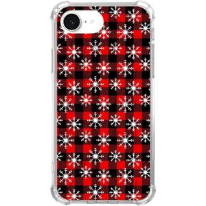 Red Black Plaid Snowflake Case for iPhone 16 e, Classic Winter Pattern, Trendy Cool Soft TPU Bumper Cover for iPhone 16 e