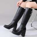 TYNDALL Womens Knee High Boots Platform Chunky Heel Black Boot for women (Black)