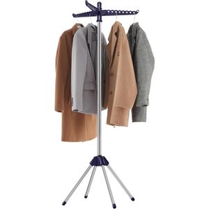SONGMICS Clothes Drying Rack, 59-Inch High Folding Laundry Drying Rack with 3 Rotatable Arms for Hangers, 4 Legs, Stainless Steel, for 27 Pieces of Clothes, Blue and Silver ULLR510Q01 (Blue + Silver)