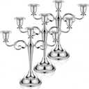 Dandat 3 Pcs 3 Arm Metal Candelabra Candlestick Holders Tall Candlestick Holders Gothic Candle Holder for Home Wedding Church Christmas Party(Classic, 10.24 Inch, Silver)