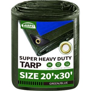 TARPAL Tarps Heavy Duty Waterproof 20x30 Large Tarp 16mil Thick Tarps with Metal Grommets Every 17.7" UV Protection&Tear -Resistant Cover for Firewood,Roof,Pool,Car,RV&Outdoor FurnitureGreen/Blue (20x30 Feet-Finished size)