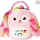 Glow Guards Plush Easter Basket Cute Bunny Easter Treat Pail Ultrasoft Furry Bunny Basket for Easter Egg Hunting,Plush Bucket for Kids & Adults