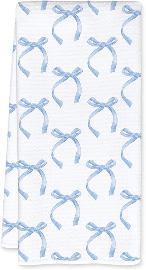 Coquette Blue Bow Kitchen Towels, Preppy Girly Bow Dish Tea Towels for Kitchen Decor, Trendy Aesthetic Blue Preppy Hand Towels for Bathroom, Coquette Bathroom Decor, 16x24 Inch