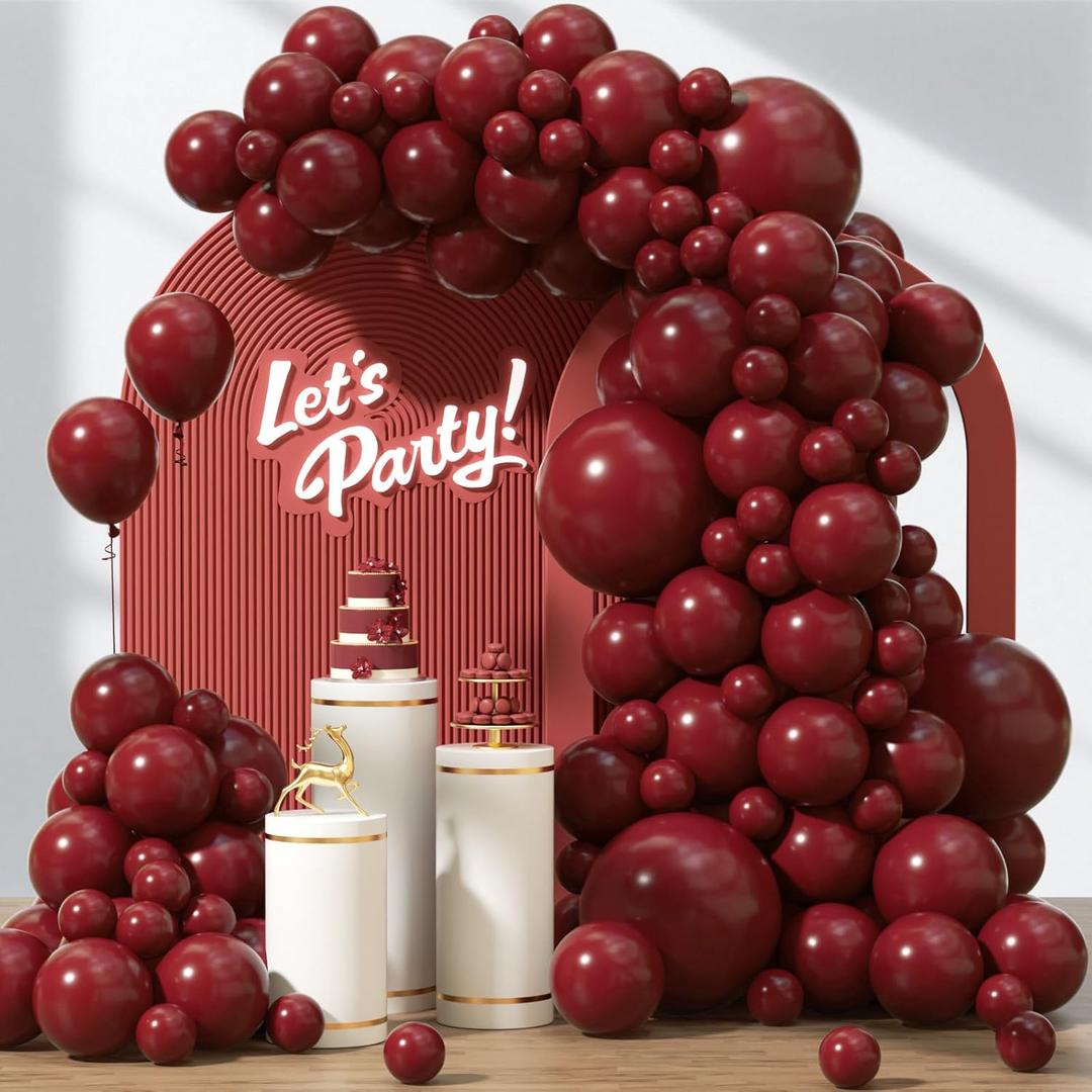 3 x 120pcs Burgundy Balloons, 18 12 10 5 inch Maroon Balloons Different Sizes Burgundy Balloon Arch Kit for Birthday Graduation Wedding Baby Shower Party Decorations