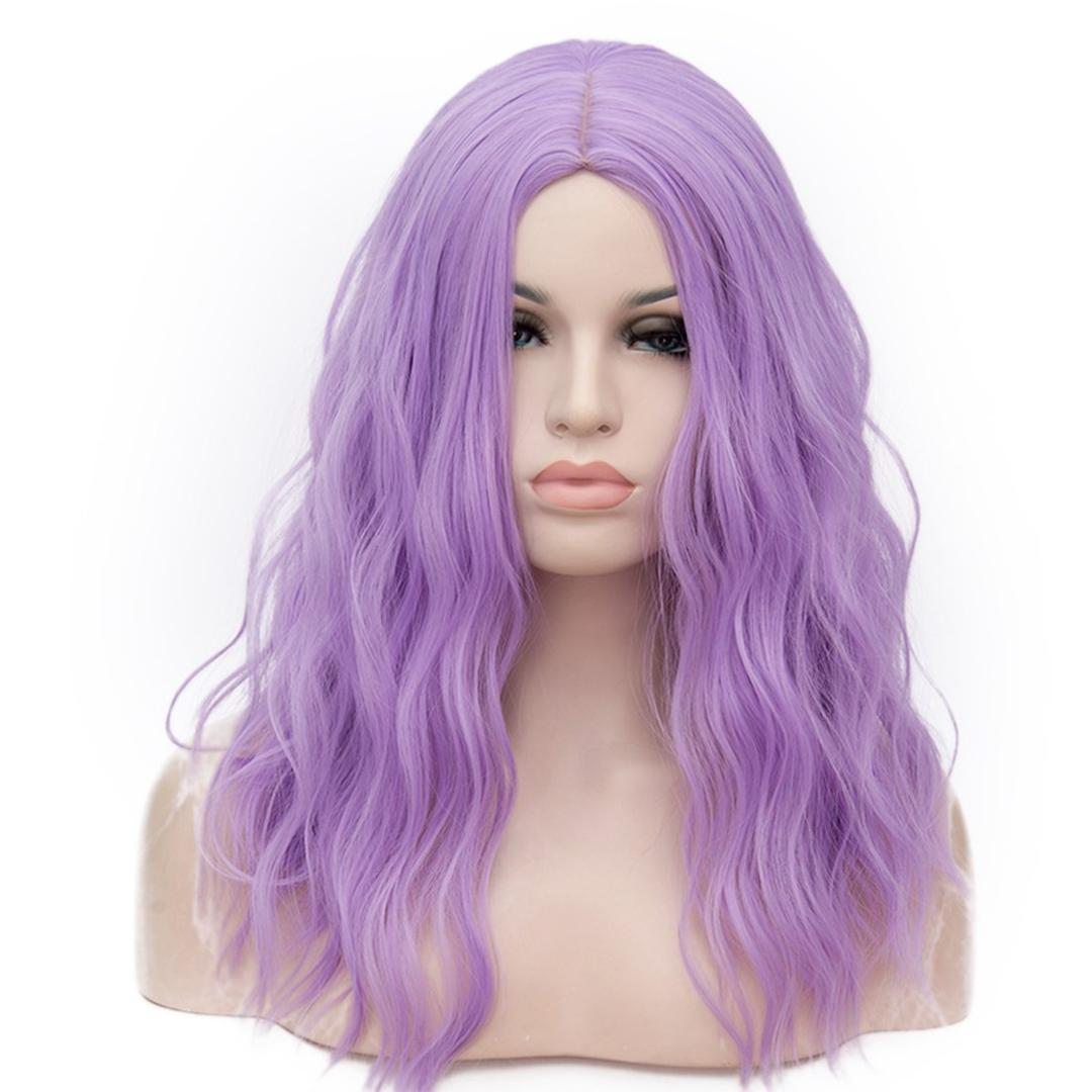 BUFASHION 18" Long Wavy Curly Light Purple Synthetic Wig for Women Girls Cosplay Wig Halloween Costume Wig with Wig Cap(Light Purple)