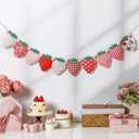 SmoothNovelty Strawberry Felt Banner Garland Decor Vintage 3D Strawberry Hanging Garland with Wooden Beads for Back to School Birthday Party Baby Shower DIY Home Wall Fireplace Decor(Bright)