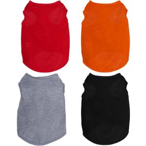4 Pcs Cat Shirts Solid Color Dog Clothes Summer Sleeveless Pet T Shirts for Small Pet Dogs Cat (Black,Grey,Red,Orange, Small)