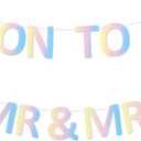 Mr & Mrs Banner Pre-strung Soon To Be Mr and Mrs Sign Glitter Engagement Banner for Bridal Shower Wedding Engagement Bachelorette Party Decorations(Irediscent)