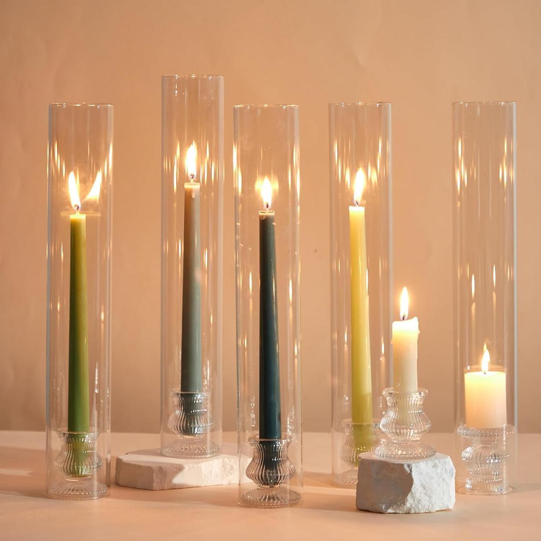 10pack 14" Hurricane Glass Candle Holders for Taper Candles, Tall Cylinder Candle Holders Bulk, Wedding Table Centerpiece, Clear Glass for Pillar, Votive & Candelabra Decor